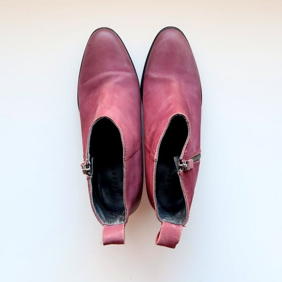 Jigsaw Maroon Nubuck Leather Block Heel Almond Toe Ankle Boots Booties Size 10.5 - Picture 5 of 16